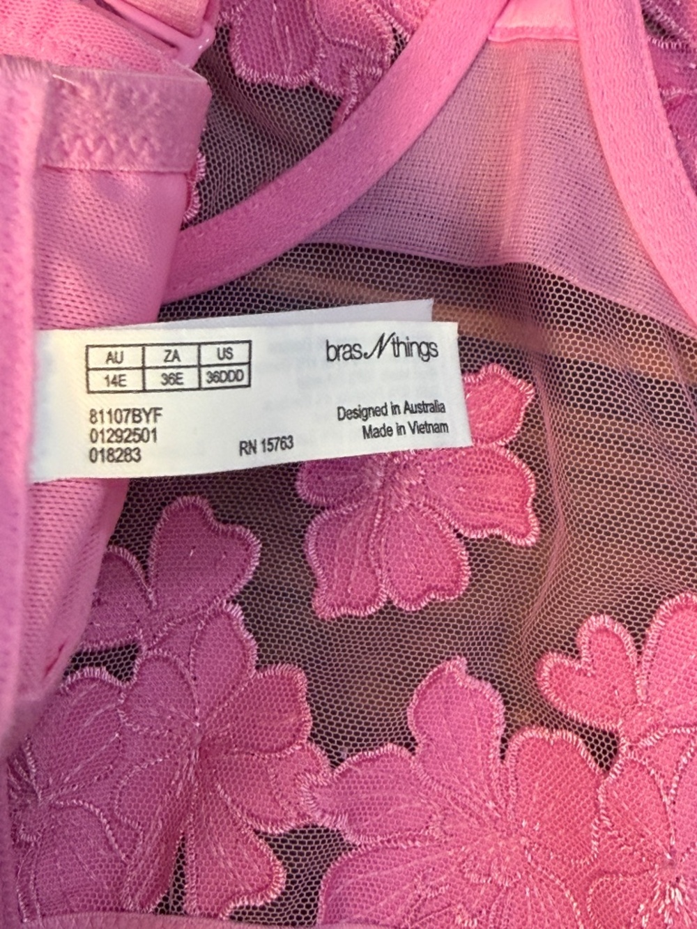 Bras N Things Enchanted Pink Floral Embroidered Longline Bra 36DDD - Picture 6 of 9